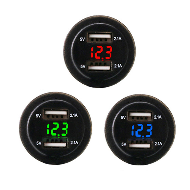 4.2A Waterproof Car 2 Port Dual USB Charger Socket Power Outlet with LED Voltmeter for 12-24V Car Boat Marine ATV Motorcycle