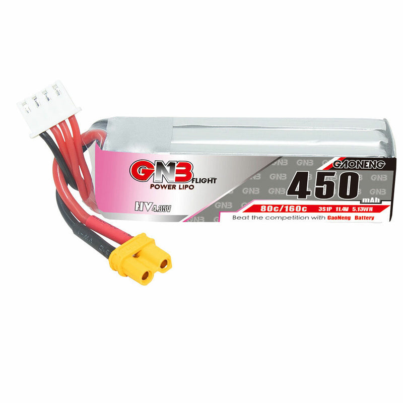 Gaoneng GNB 11.4V 450mAh 80C 3S HV LiPo Battery XT30 Plug for RC Drone