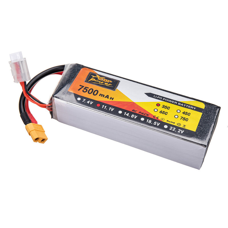 ZOP Power 11.1V 7500mAh 35C 3S LiPo Battery XT60 Plug for RC Drone
