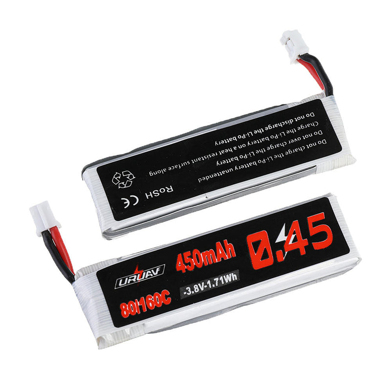 10Pcs URUAV 3.8V 450mAh 80C/160C 1S Lipo Battery PH2.0 Plug for EMAX Tinyhawk II 75mm Tiny7 Happymodel Snapper7