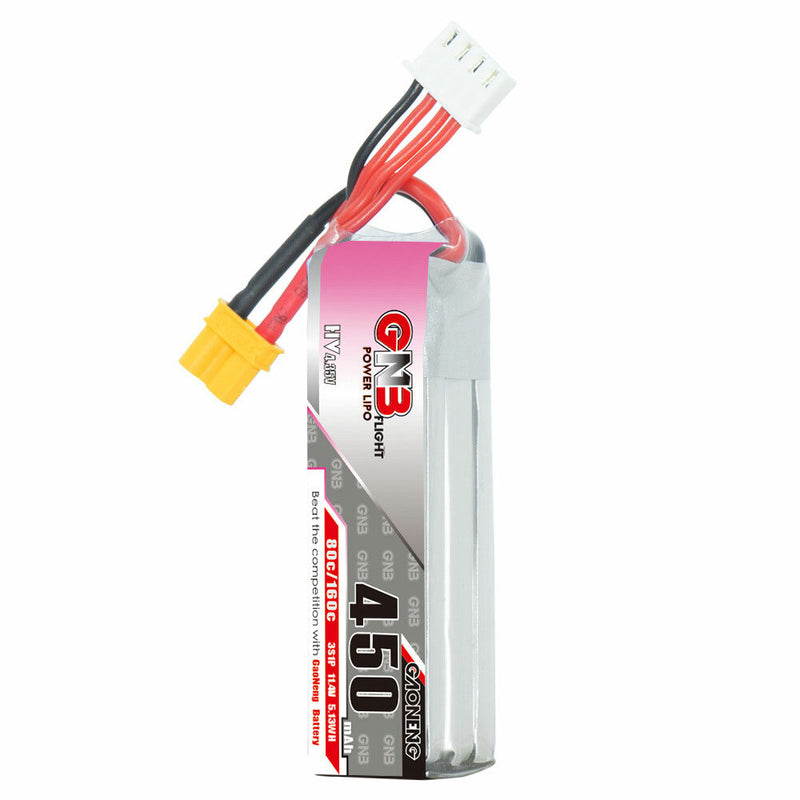 Gaoneng GNB 11.4V 450mAh 80C 3S HV LiPo Battery XT30 Plug for RC Drone