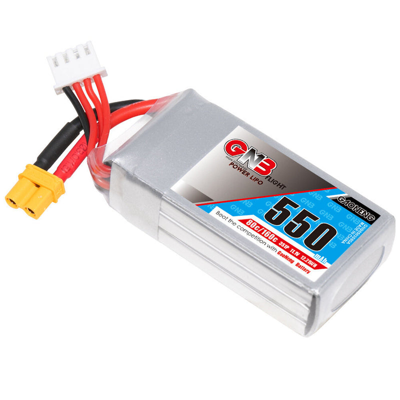 Gaoneng GNB 11.1V 550mAh 80/160C 3S LiPo Battery XT30 Plug for RC Drone