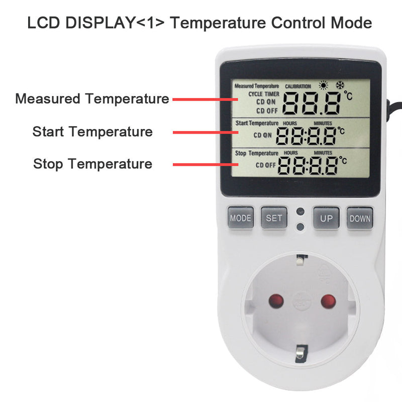 KT3100 Multi-Function Thermostat Temperature Controller Socket Outlet with Timer Switch 16A 220V Heating Cooling Timing Mode EU Plug