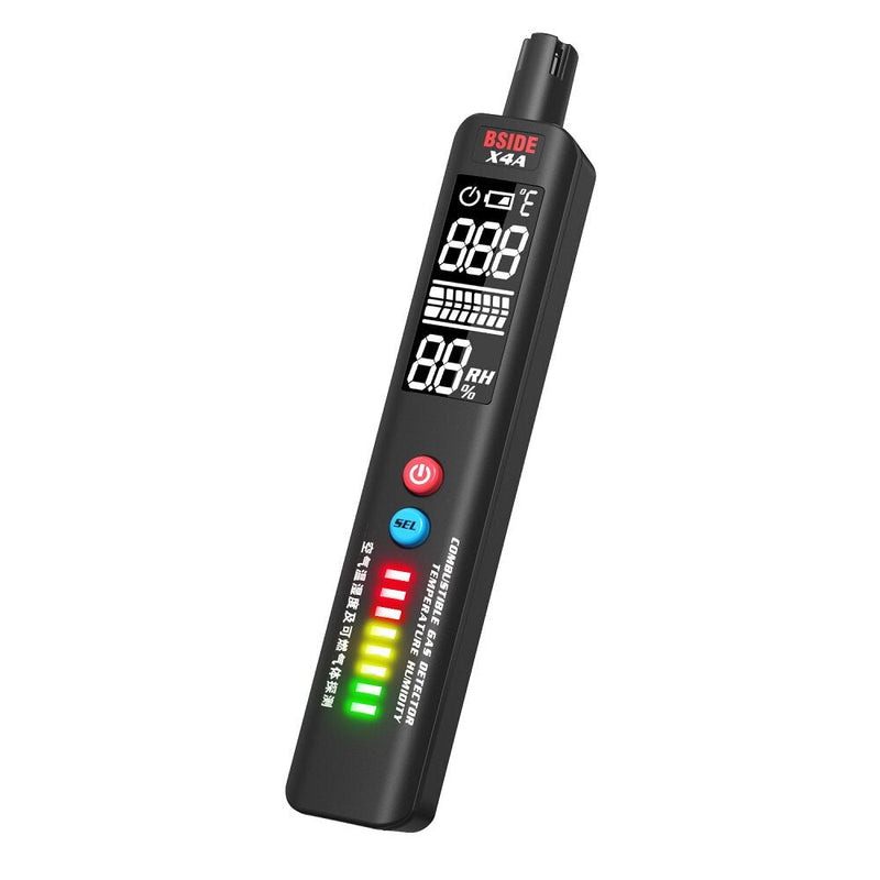 BSIDE X4A Combustible Gas Leak Detector Air Temperature Humidity Tester Portable Natural Gas Sniffer Combustible Gas Propane Methane Butane with 8 LED Indicators