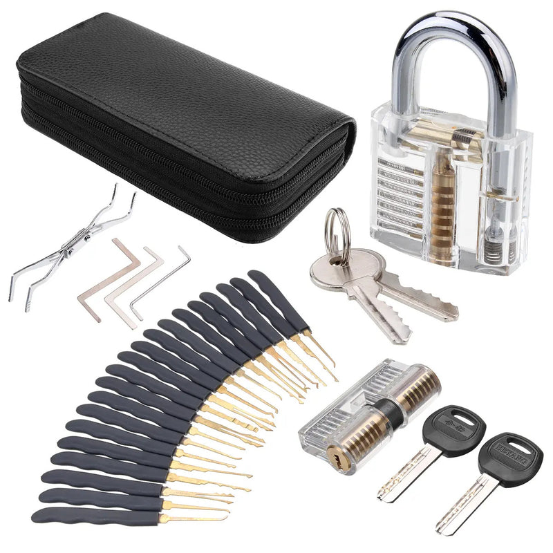 Lock Pick Training Tool W/ Clear Transparent Practice Padlock Set Locksmith 7