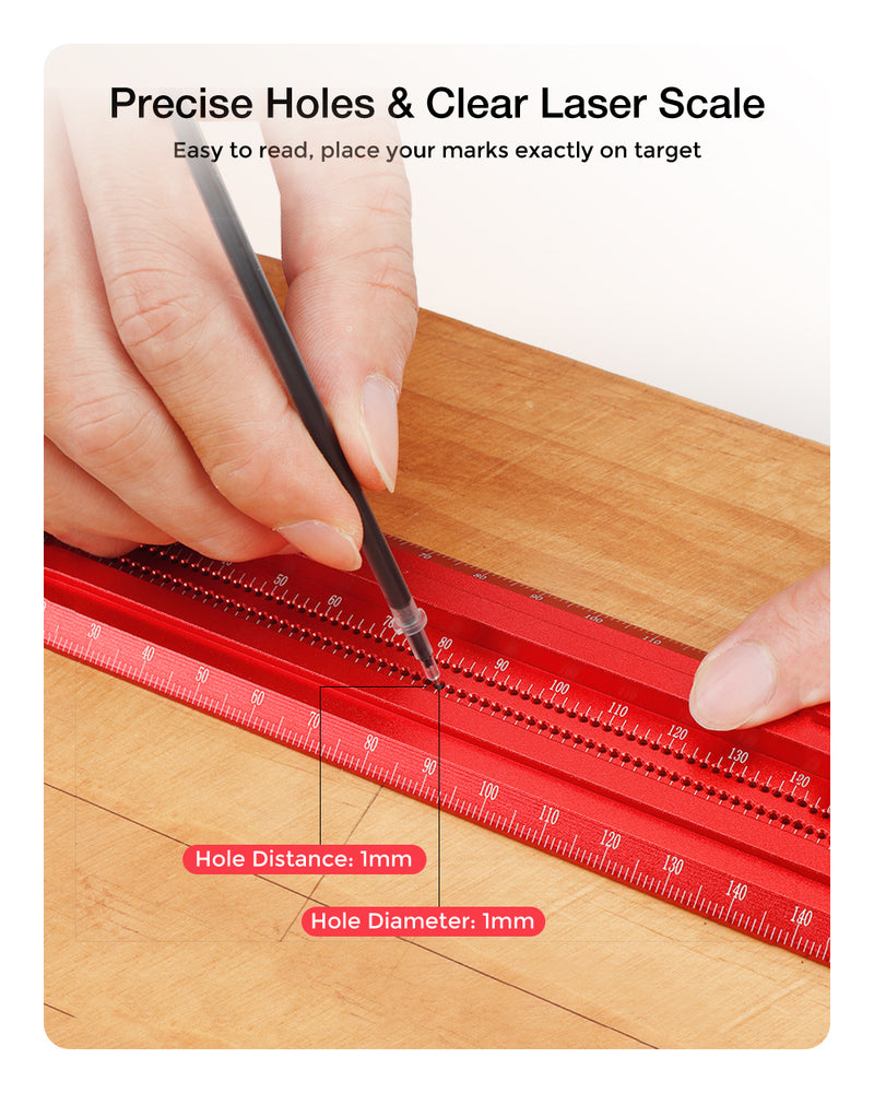 VEIKO TS Precision Woodworking Line Scriber Marking T Ruler with Pen Aluminum Alloy Hole Positioning Marking Gauge 300/400/500/600/760mm - LOCKPICKWEB