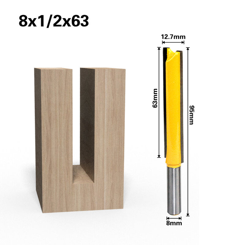 8mm Shank 50/63/76mm Long Straight Router Bit 1/2" Milling Cutting Diameter Edge Woodworking Trimming Cutter Knife
