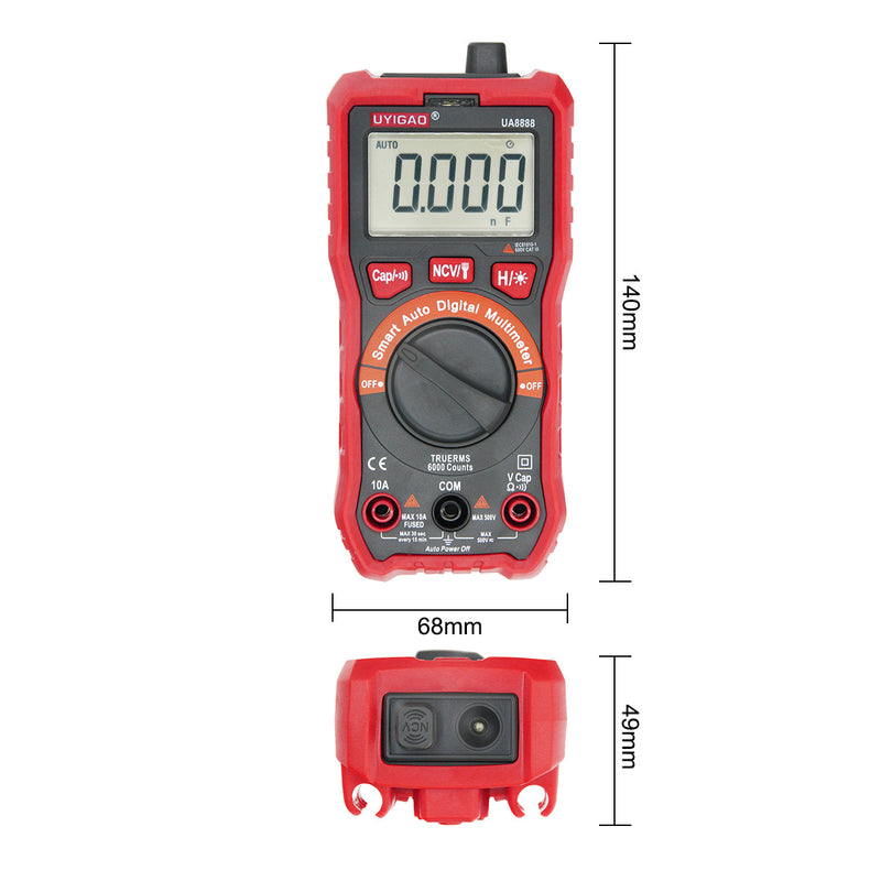 UNICAO UA888 Digital Auto Meters Multimeter Handheld Tester AC/DC/Resistanc/NCV