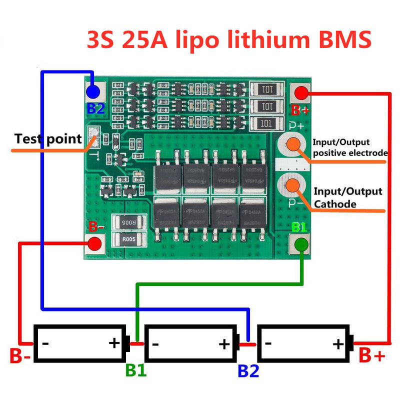 3S 25A Lipo Lithium Polymer BMS/PCM/PCB Battery Protection Board for 3 Packs 18650 Li-ion Battery Cell