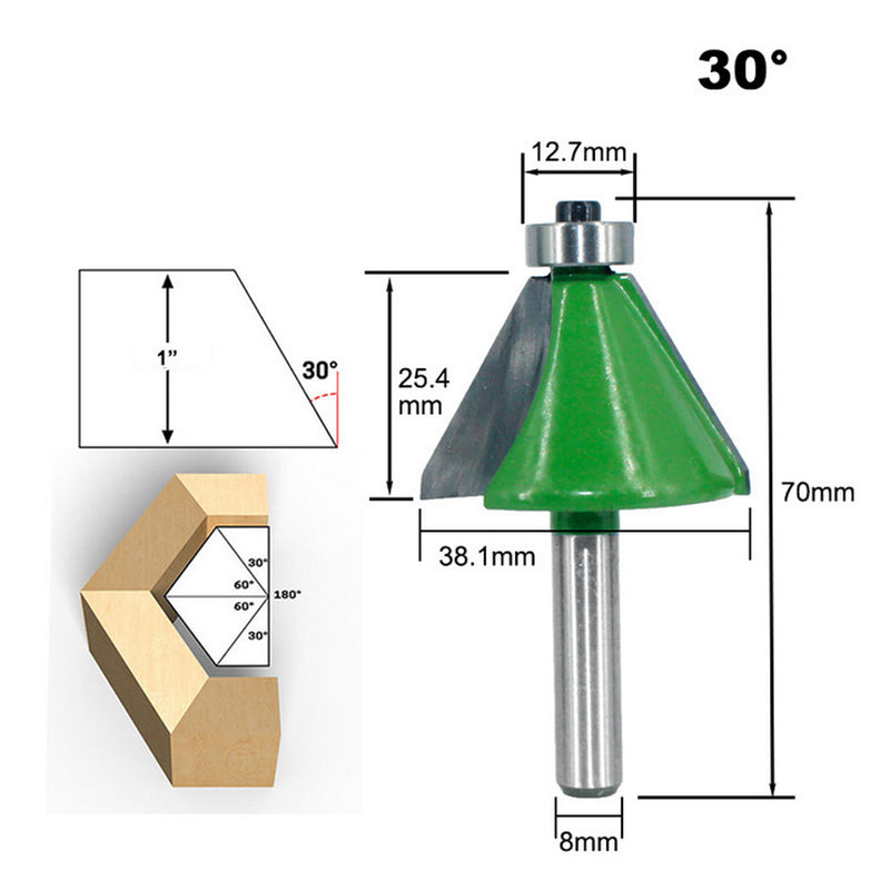 11.25°/15°/22.5°/30°/45° 8mm Shank Tenon Router Bit Woodworking Trimming Tool