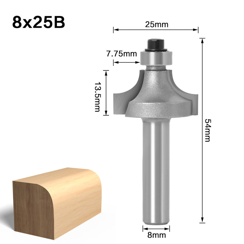 8mm Shank Round-Over Router Bits for wood Woodworking Tool 2 Flute Endmill with Bearing Milling Cutter Corner Round Over Bit