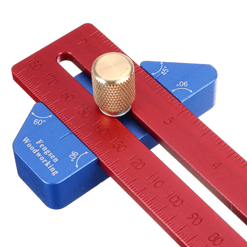 YX Series Woodworking 45/60/90 Degree Precision Marking T Ruler 200/300/400mm Aluminum Alloy Hole Positoning Measuring Ruler Angle Scriber Scribing Tool