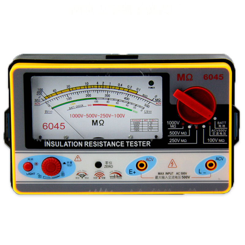 TY6045 Resistance Tester 100V-250V-500V-1000V Insulation Pointer Resistance Meter Analog Insulation Tester 0.5-2000M Resistance