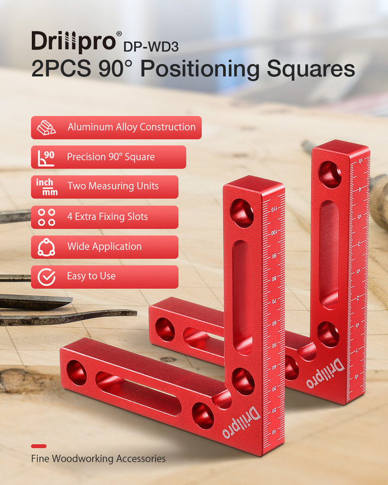 Drillpro DP-WD3 2Pcs Woodworking Precision Clamping Square L Shape Auxiliary Fixture Machinist Square with Metric and Inch Sacle Right Angle Positioning Ruler Clamp