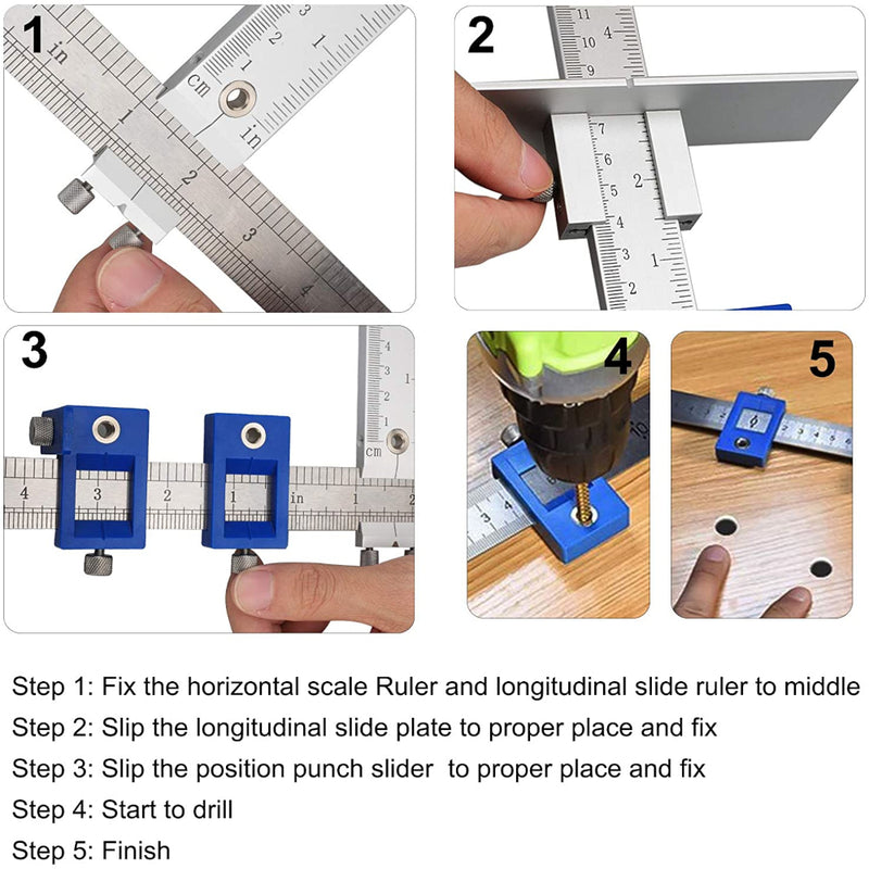Cabinet Hardware Jig Handles and Knobs Drill Guide Detachable Hole Punch Jig Center Drill Bit Guide Sleeve Cabinet Drawer Dowel Hole Locator Wood Drilling Woodworking Jig Tool