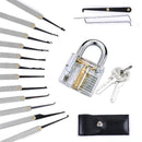 12Pcs Unlocking Lock Pick Set Key Extractor Tool + Transparent Lock Padlock - LOCKPICKWEB