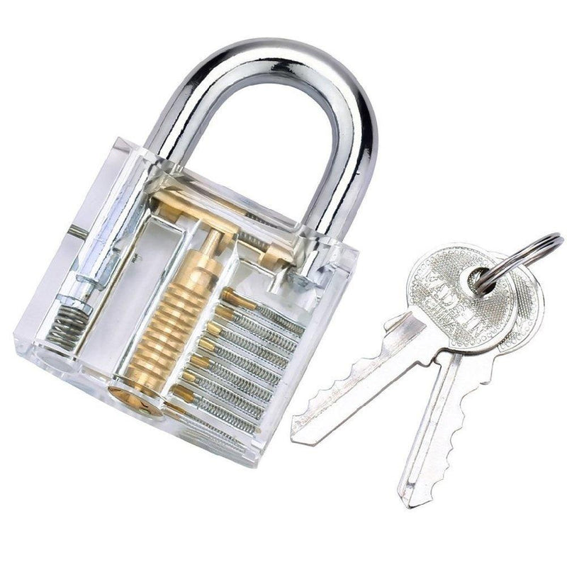 12-Piece Unlocking Lock Pick Set Key Extractor Tool + Transparent Lock Padlock - LOCKPICKWEB