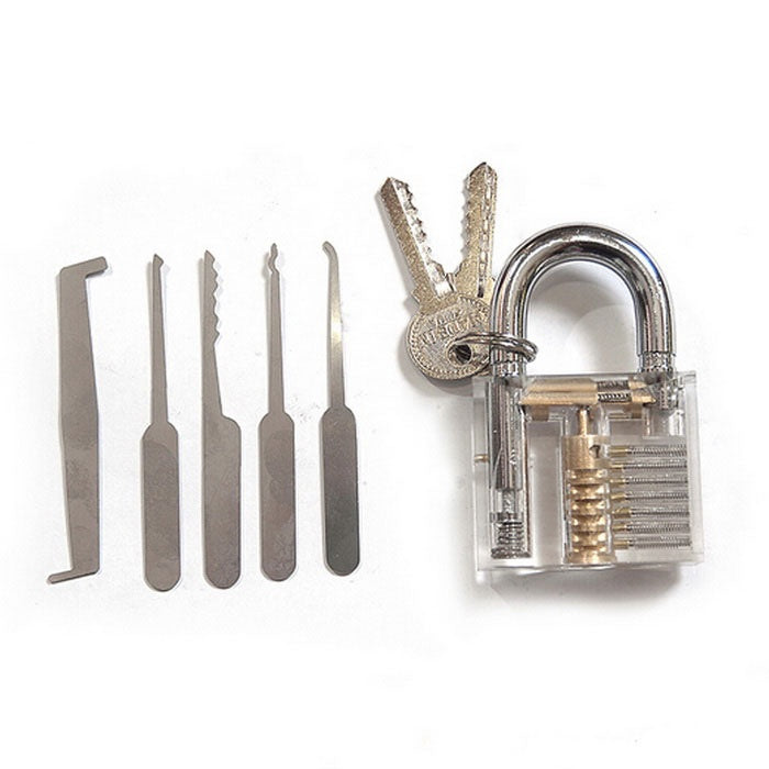 James Bond Credit Card Lock Pick Opener Locksmith Tools + Padlock Lock Crystal Cutaway Locksmith