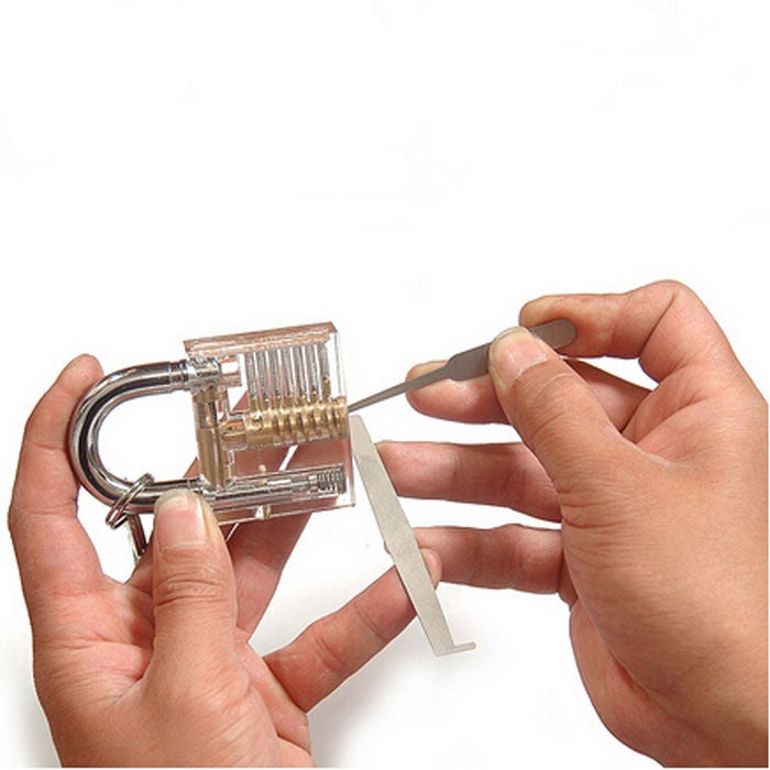 James Bond Credit Card Lock Pick Opener Locksmith Tools + Padlock Lock Crystal Cutaway Locksmith