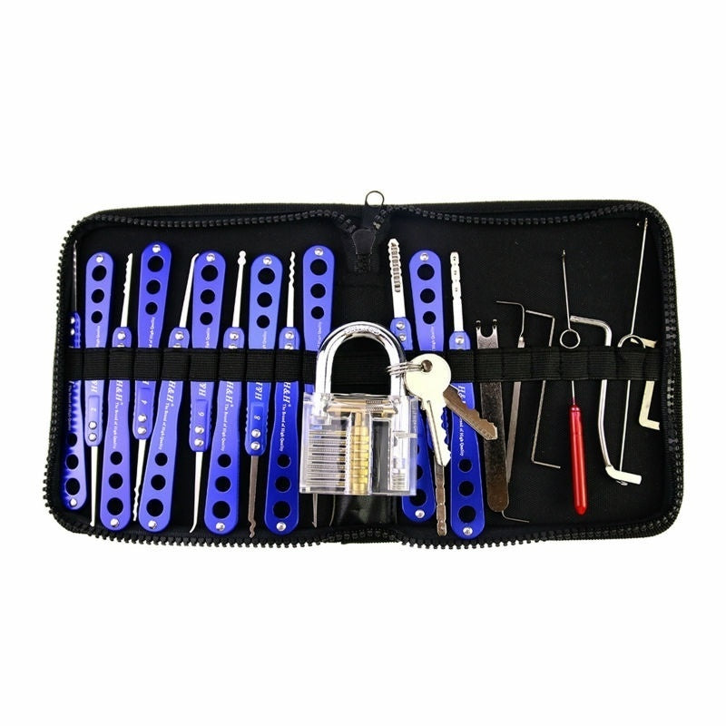 20-in-1 Lock Pick Tool Padlock Picks Door Lock Opener Locksmith Tool Set +Transparent Visible Cutaway Padlock Locksmith Practice Training Lock - LOCKPICKWEB
