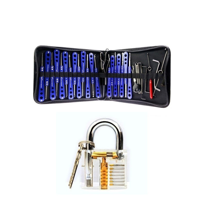 High Quality 30-in-1 Lock Picks Tools Set with Transparent Practice Lock for Locksmith Training - LOCKPICKWEB