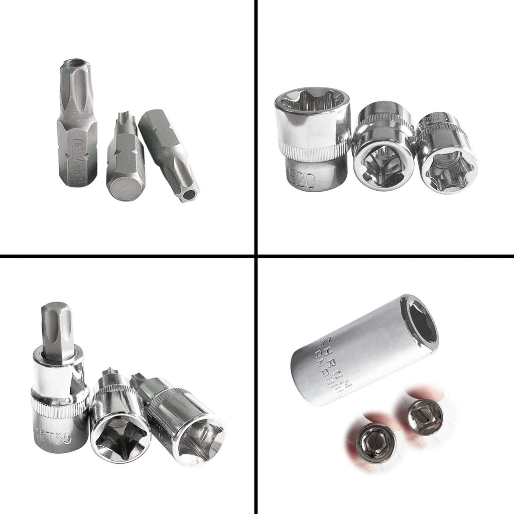 External Star Bit 29 PCS Torx Bit Star Socket Set External Torx Socket Kit with Torx Bits ...