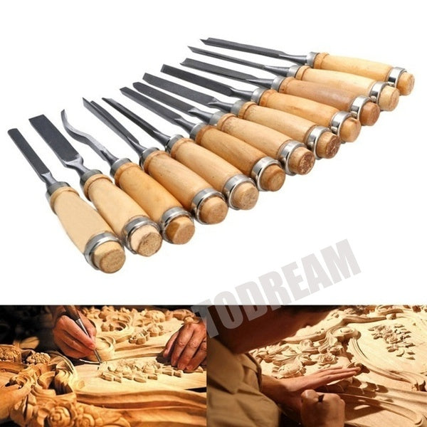 12pcs/set Wood Carving Set Carving Knife Tools Set Woodworking Hand Tools Handmade Craft Professional Lathe Gouges Tools Knife
