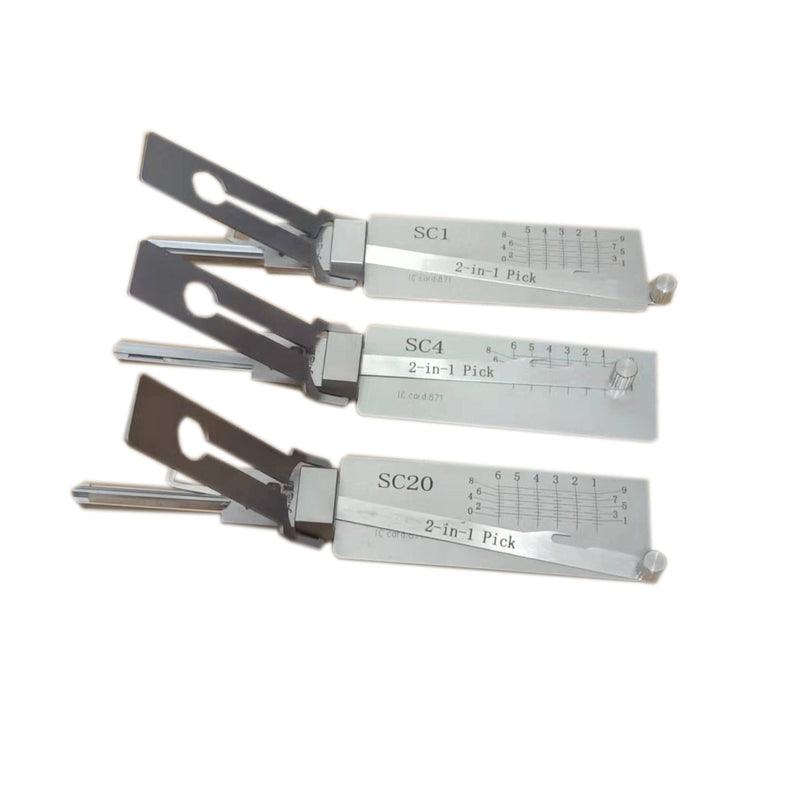 3pcs / Set Lishi 2 In 1 SC20 SC1 SC4 Decoder and Lock Pick Locksmith Tools Set