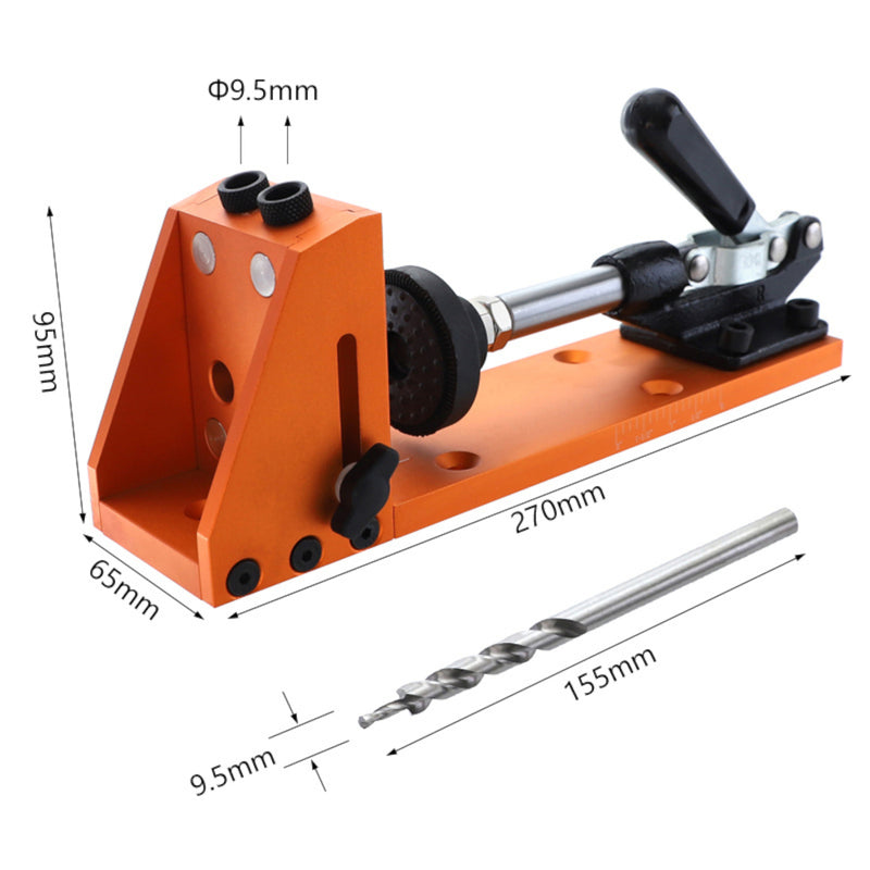 Pocket Hole Jig System 9.5mm Dowel Jig Aluminum Alloy Hole Drill Guide With Quick Fixed Clamp Base For Drilling Woodworking Tools
