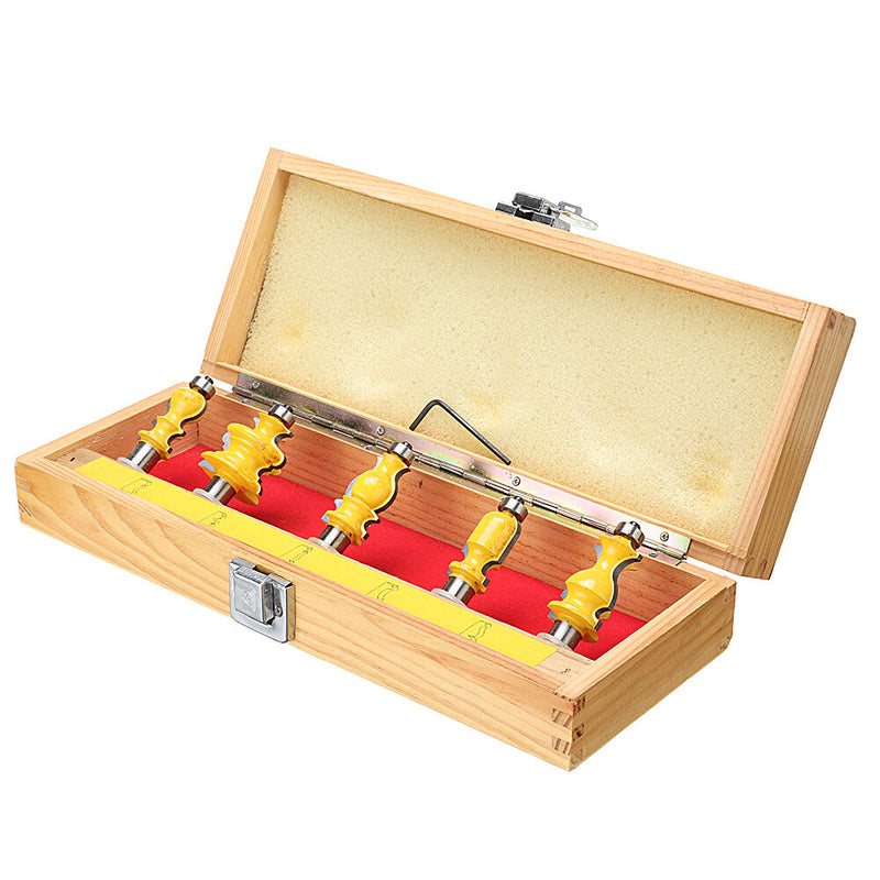 12mm or 1/2" Handle Wooden Box Flower Wire Tool Line Tool Five-Piece Set Tungsten Steel Alloy Carpentry Flower Tool Handrail Pattern Router Bit For Woodworking