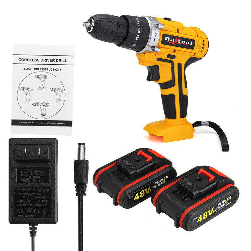 48VF Cordless Electric Impact Drill Rechargeable 3/8 Inch Drill Screwdriver with Li-ion Battery