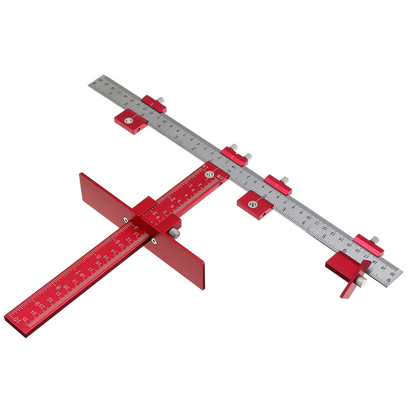 Drillpro Aluminum Alloy Cabinet Hardware Jig Inch and MM Hole Punch Locator Woodworking T Type Ruler