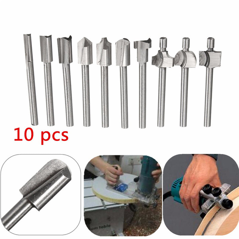 10pcs 1/8 Inch Shank High Speed Steels Trimming Cutter Router Bit Woodworking Tool