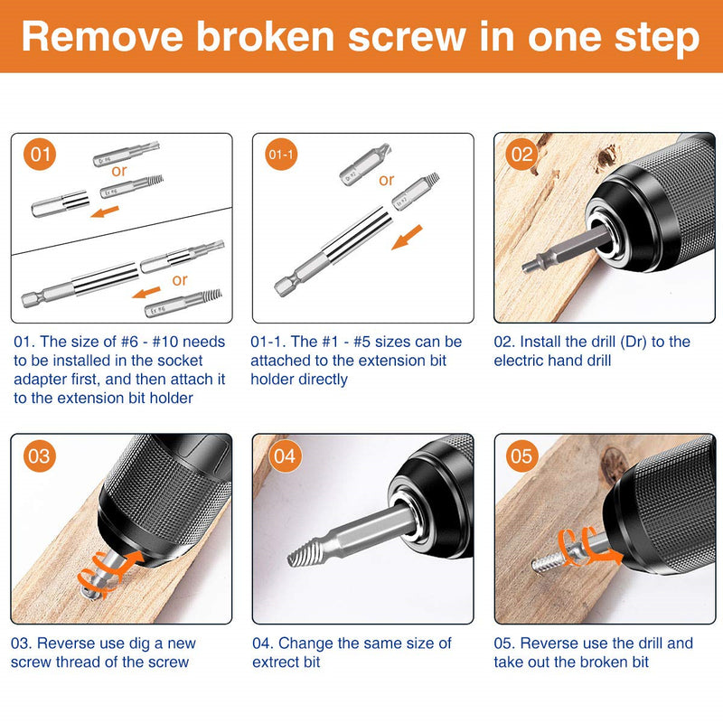 22pcs Damaged Screw Extractor Set for Broken Screw HSS Broken Bolt Extractor Screw Remover Kits