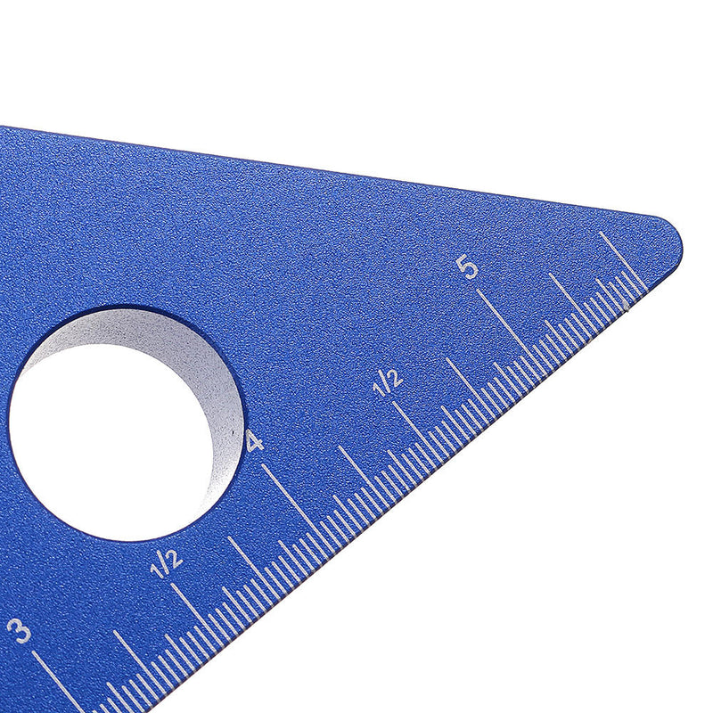 Blue Aluminum Alloy 90 Degrees Height Ruler Metric Inch Woodworking Triangular Ruler