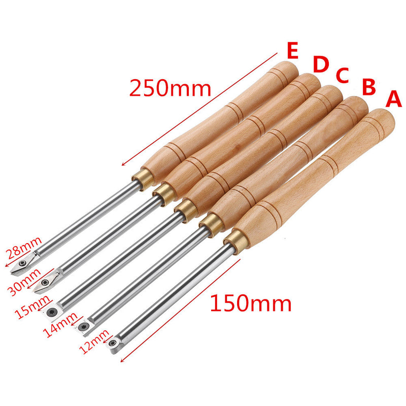 Drillpro Wood Turning Tool Carbide Insert Cutter with Wood Handle Lathe Tools Round Shank Woodworking Tool