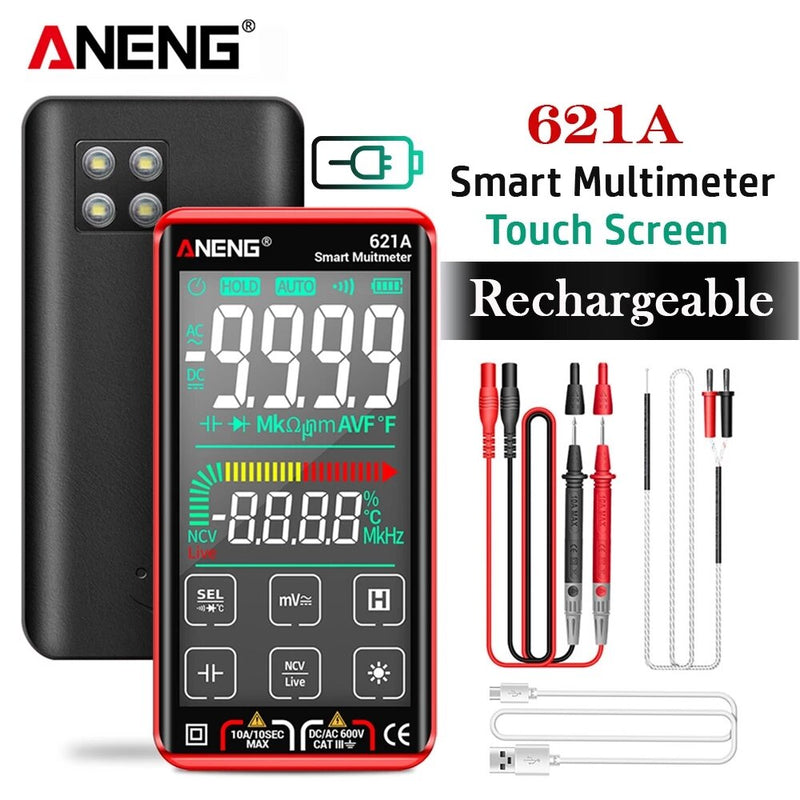 ANENG 621A 9999 Counts Auto Range Full-screen Touch Smart Digital Multimeter Rechargeable DC/AC Voltage Current Tester Meter