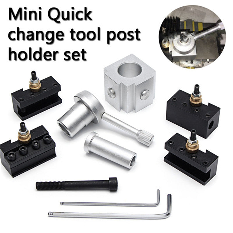 Machifit Mini Quick Change Tool Post Holder Set with 9pcs 3/8 Inch Boring Bar and 5pcs Indexable Blade