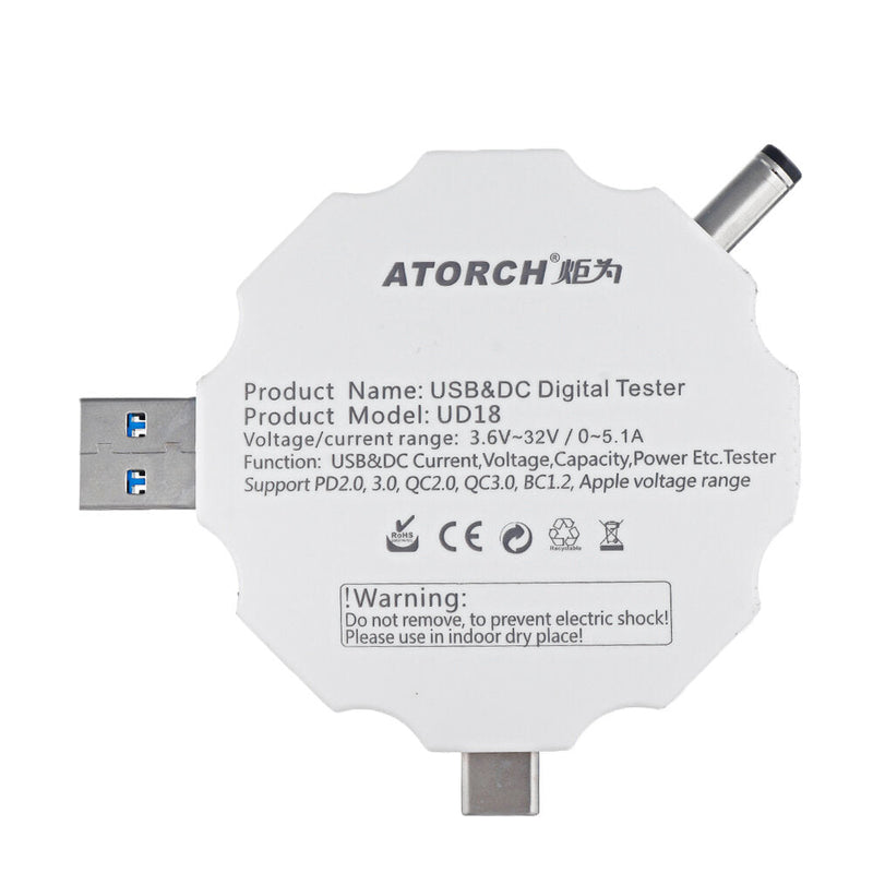 White UD18 USB 3.0 18in1 USB Tester APP DC Digital Voltmeter Ammeter Power Bank Voltage Detector Volt Meter HD Color Screen