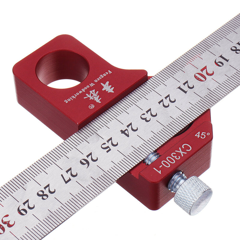 Drillpro CX300-1 Adjustable 30cm Stainless Steel 45/90 Degree Line Scriber Marking Ruler Angle Ruler Inch and Metric Magnetic Positioning Measuring Ruler Woodworking Tool