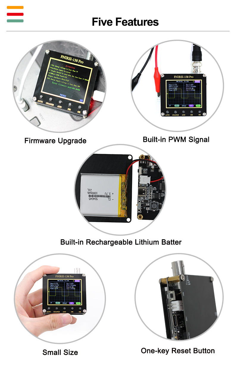 FNIRSI-138 PRO Handheld Digital Oscilloscope 2.5MSa/s 200KHz Analog Bandwidth Support AUTO 80Khz PWM and Firmware Update Without Battery