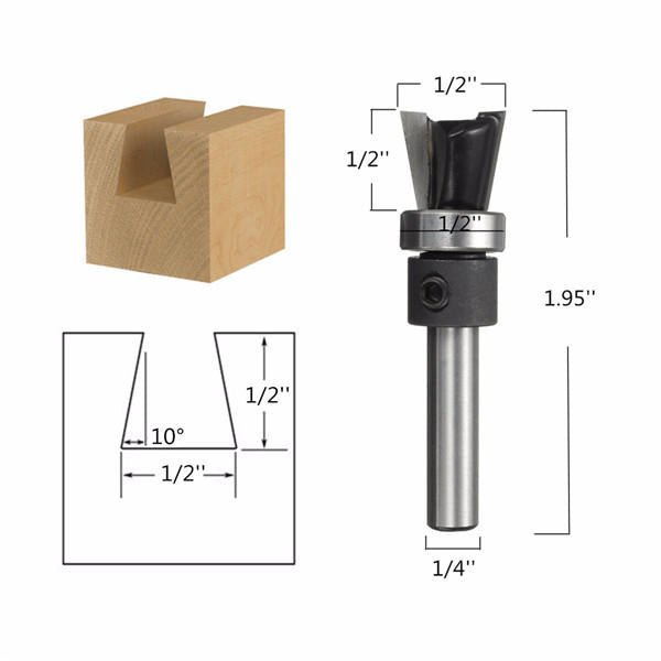 1/4 Inch Shank 10 Degree Carbide Dovetail Joint Router Bit With Bearing Woodworking Cutter