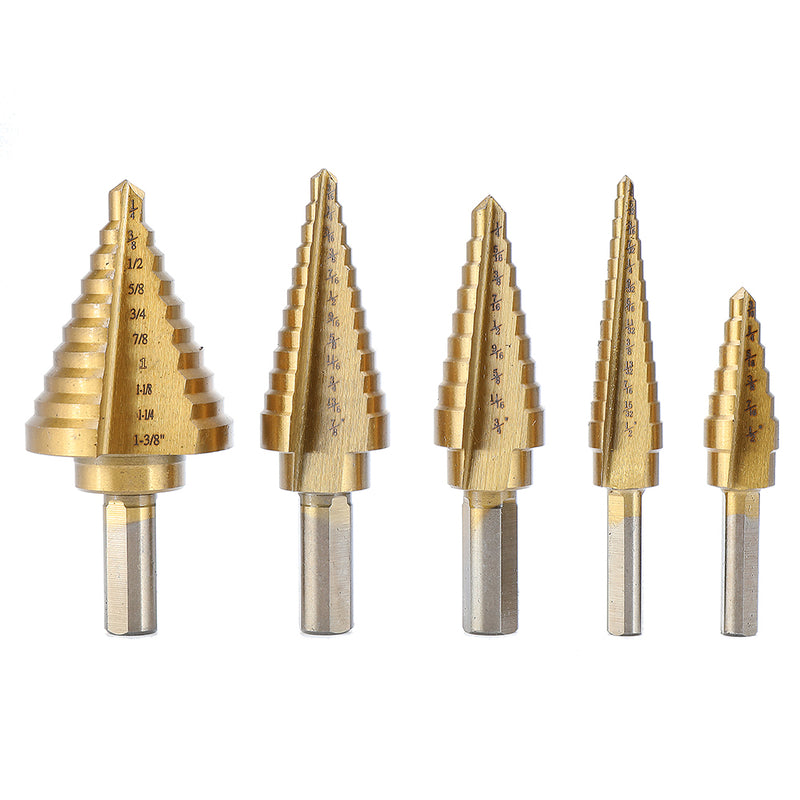 Drillpro 6Pcs HSS Titanium Coated Step Drill Bit With Center Punch Drill Set Hole Cutter Drilling Tool