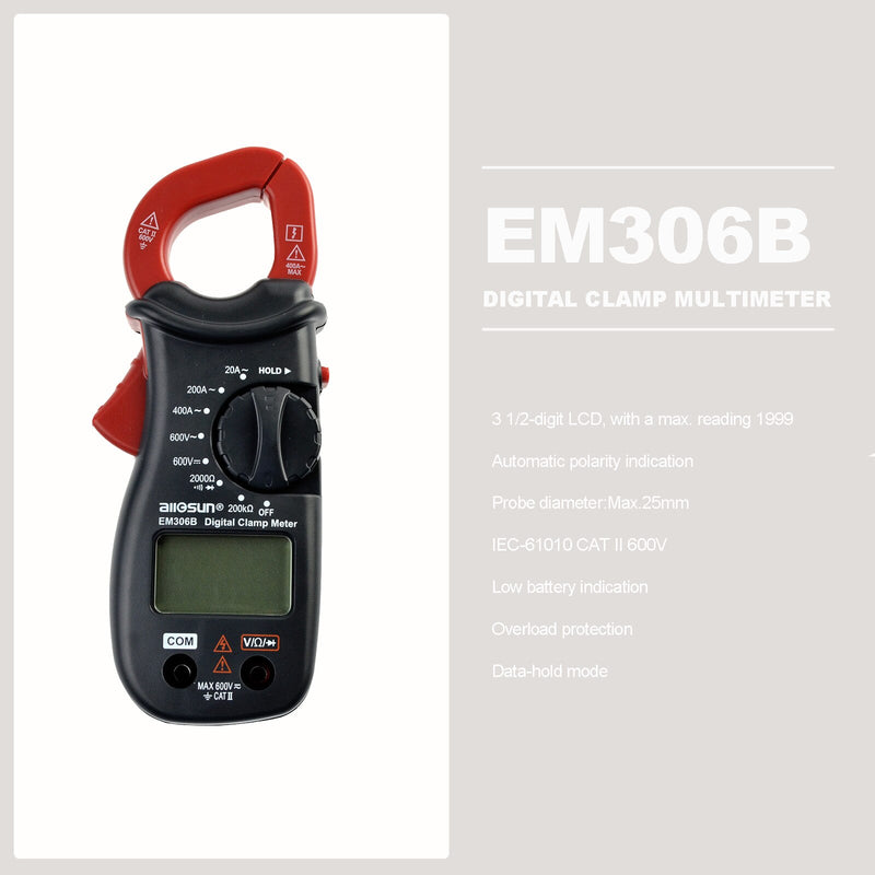 EM306B Clamp Multimeter AC/DC Current Meter Continuity Test with Buzzer Electronic Tester Ammeter Voltmeter