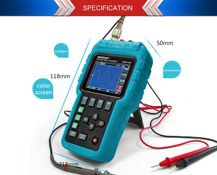 ALL SUN EM115A Handheld Oscillograph 3 In 1 Multifunction Oscilloscope 50MHZ Color Screen Scopemeter Single Channel