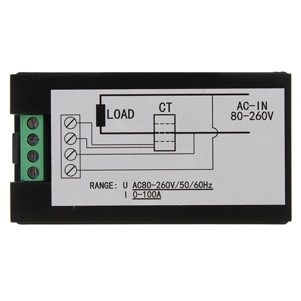 100A 22000W Power Monitor Module AC Meter Panel 45-65Hz Test Voltage AC 80-260V