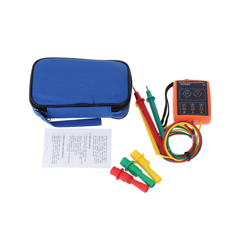 SM852B 3 Phase Sequence Rotation Indicator Tester Phase Indicator Detector Checker Meter Diagnostic Tool with LED + Buzzer