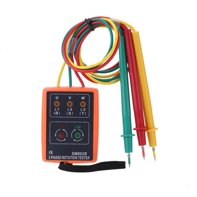 SM852B 3 Phase Sequence Rotation Indicator Tester Phase Indicator Detector Checker Meter Diagnostic Tool with LED + Buzzer