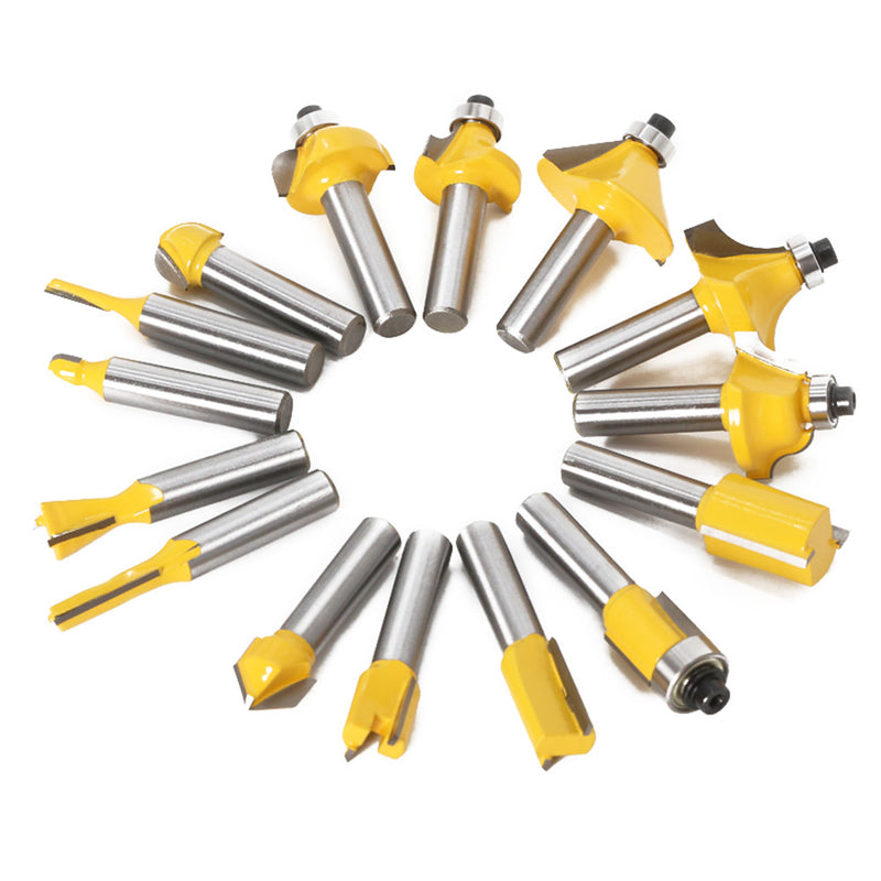Drillpro 15pcs 8mm Shank Router Bit Set Trimming Straight Milling Cutter for Wood Bits Tungsten Carbide Cutting Woodworking