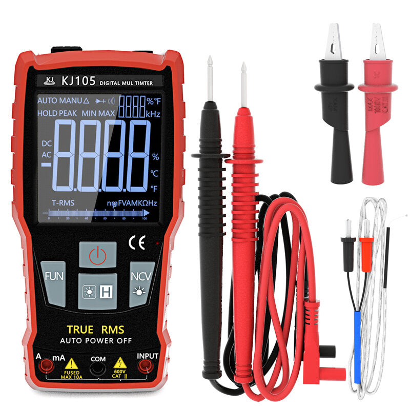 KJ105 Digital Multimeter 6000 Counts AC DC Voltage LCD Display Professional Measuring Meter Tester with Test Leads